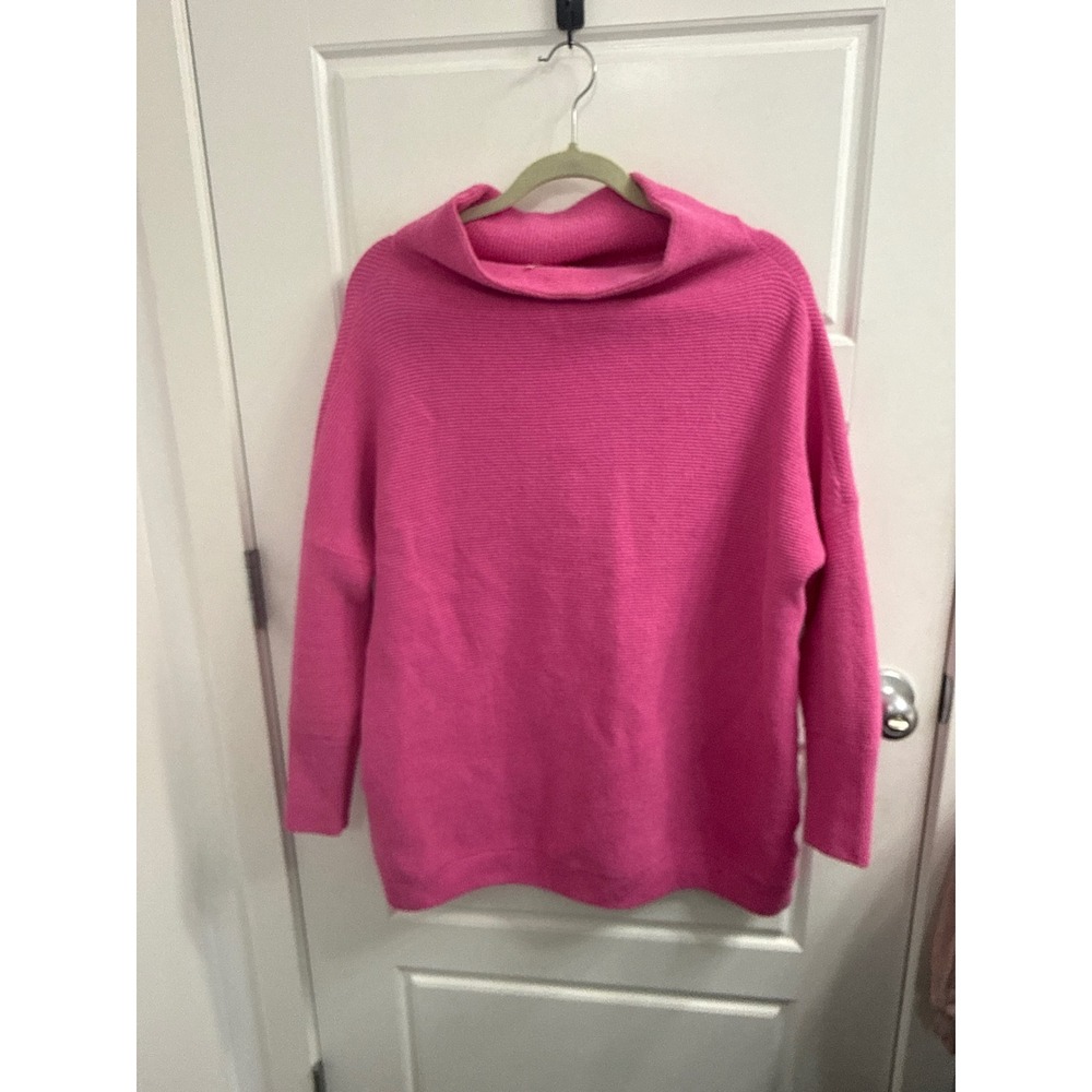 Free People Ottoman Slouchy Tunic Mock Neck‎ Ribbed Sweater Hot Pink XS